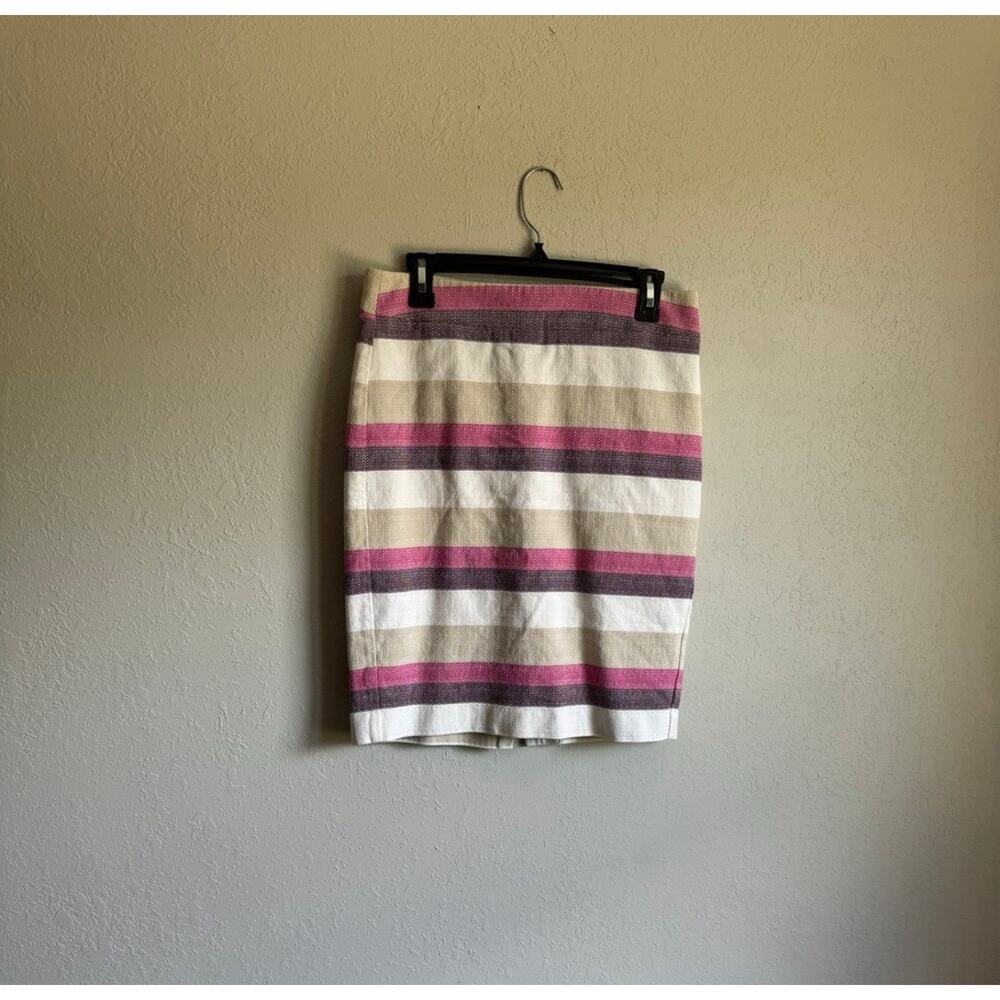 Ann Taylor Pink and Tan Striped Tweed Pencil Skirt Women’s 4 Work Career Preppy